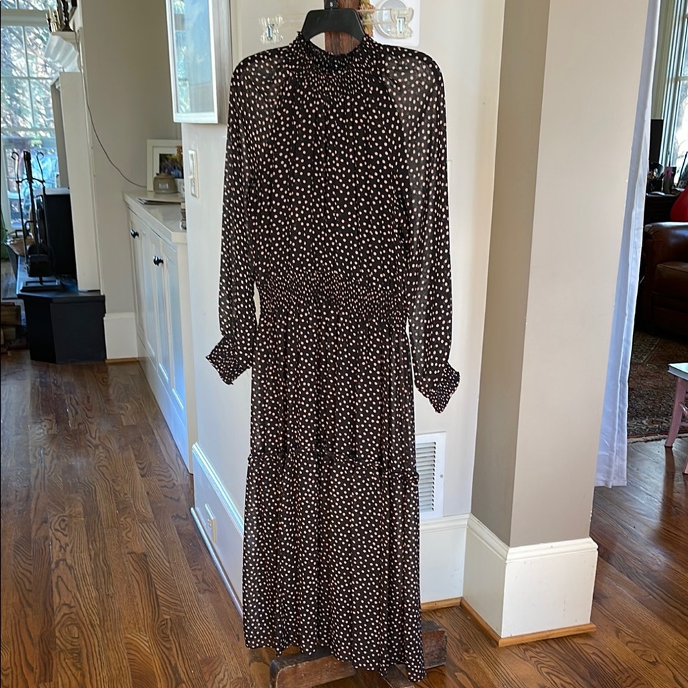 Taylor Elegant Black and Tan Polka Dot Dress